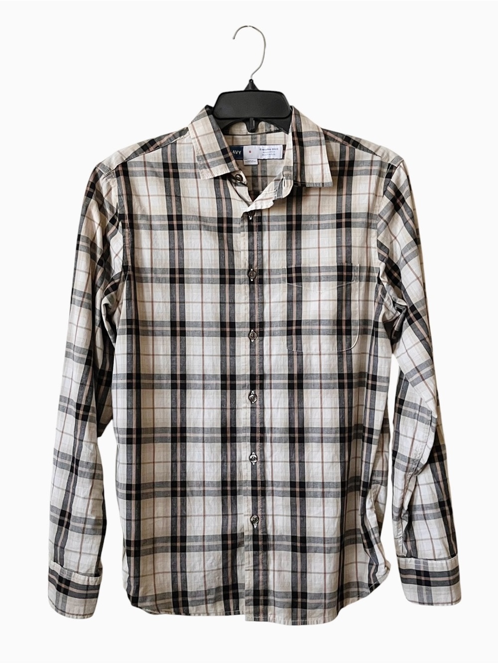 Old Navy Everyday Shirt Regular Fit Built-In Flex Mens Size S Cream Plaid Cotton